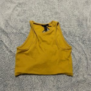 Mustard yellow, crop crisscross tie back tank top, size medium